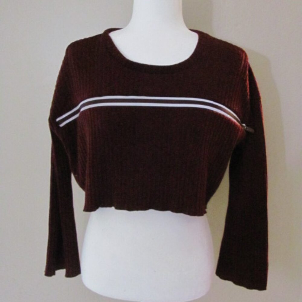 Starlette Red Burgundy Cropped 3/4 Sleeve Sweater Zip Front Size Small S